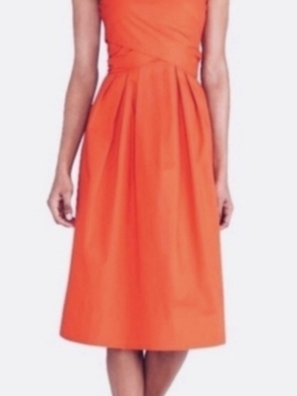 J. Crew Sleeveless Orange Midi Dress with Pleated A-Line Skirt